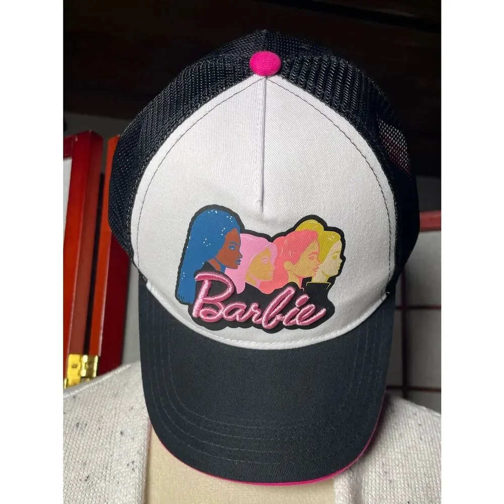 Barbie Colorful Adjustable Trucker Hat w/Black Mesh & Embroidered Pink Letters